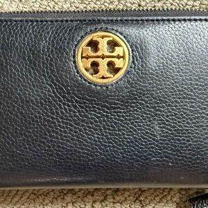 Tory Burch Black Wallet with Gold Emblem